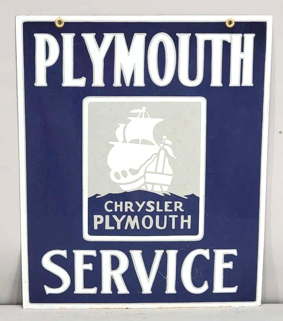 Plymouth Service w/Ship Logo Porcelain Sign (restored): 21.75"x17.75", has been restored.