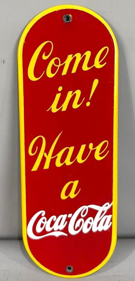 Come In! Have A Coca-Cola Porcelain Door Push Sign (1 of 4)