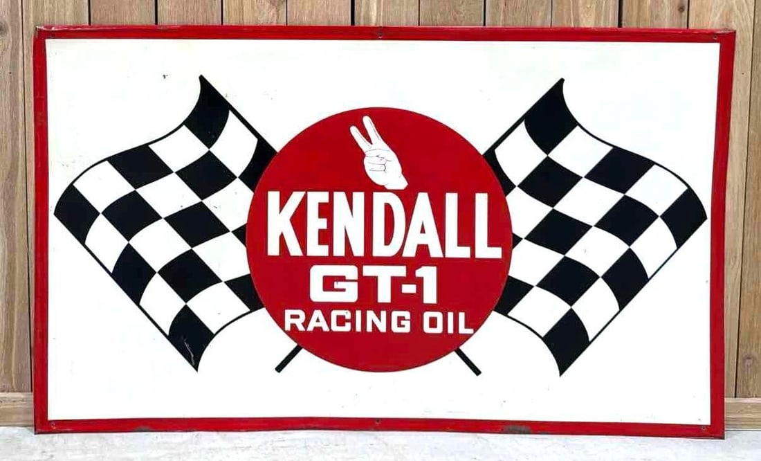 Kendall GT-1 Racing Oil w/Crossed Flags Metal Sign (TAC) (1 of 4)