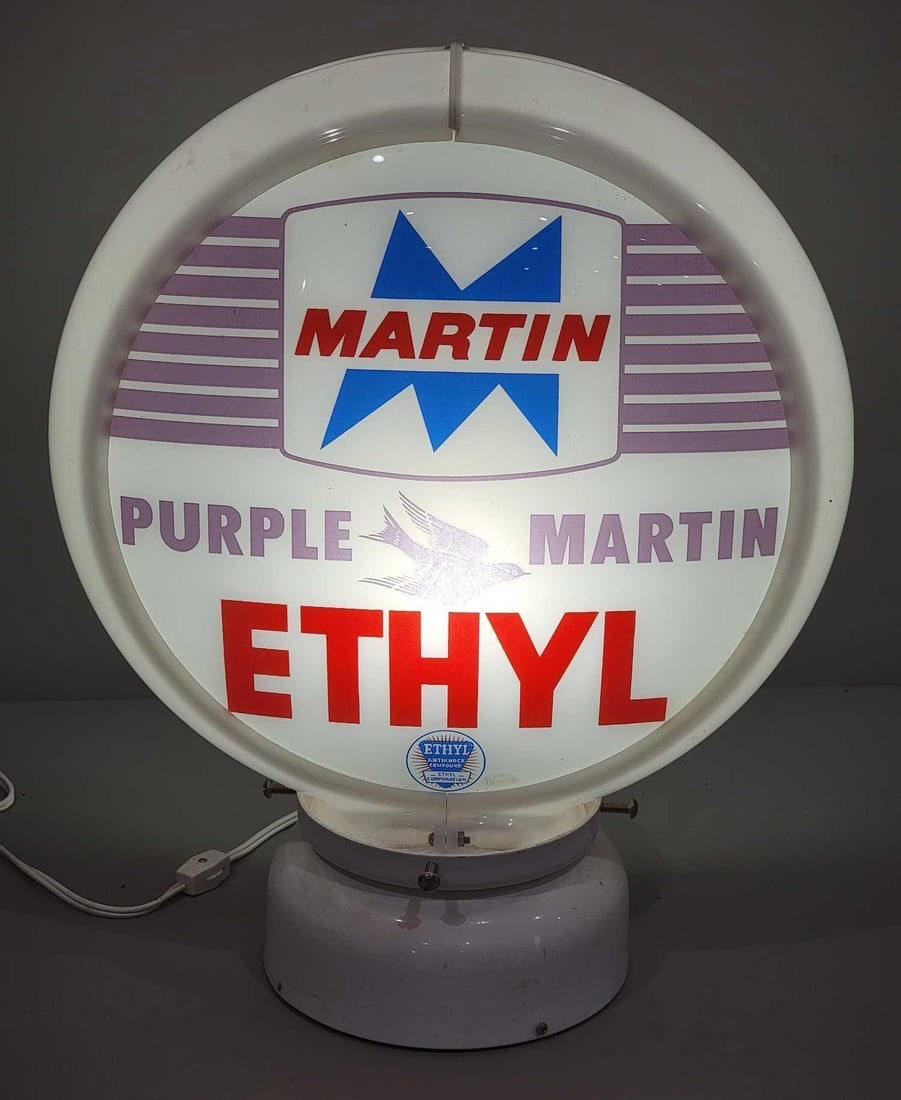 Martin "Purple Martin" w/Ethyl Logo 13.5" Globe Lens (TAC): rated 9.5, the 13.5"D., single globe lens is in excellent condition, is mounted in a new Capco globe body. TAC #025272