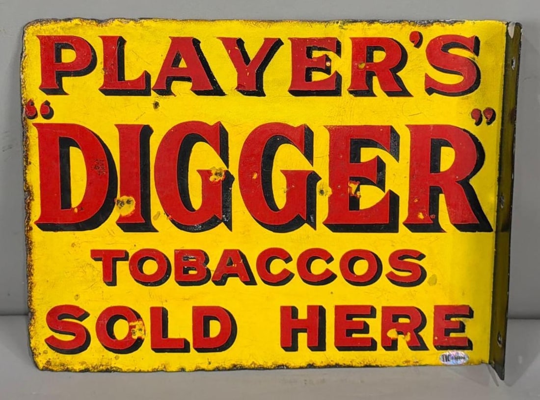 Player's "Digger" Tobaccos Sold Here Porcelain Flange Sign (TAC) (1 of 2)