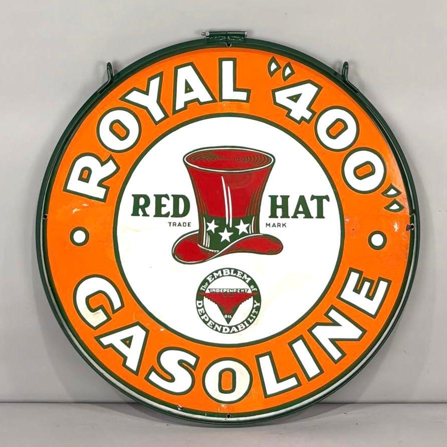 32" Royal "400" Red Hat Gasoline w/Logos Porcelain Sign (TAC) (1 of 5)