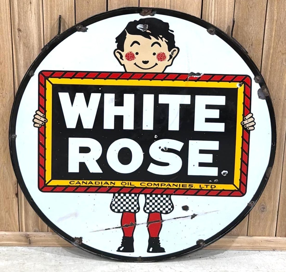 White Rose w/Boy & Slate Logo Porcelain Sign (48)(TAC) (1 of 7)