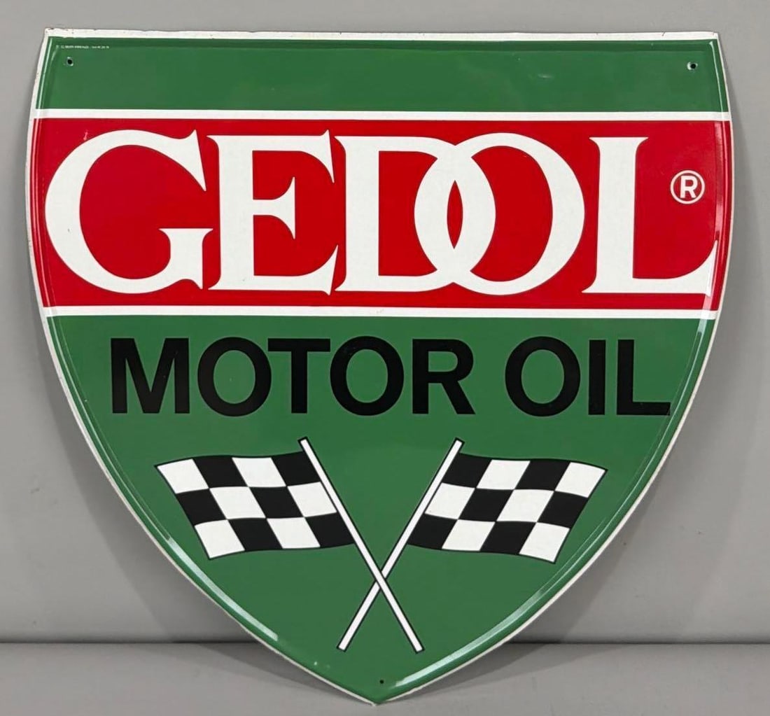 Gedol Motor Oil w/Crossed Checkered Flags Logo Metal Sign (TAC) (1 of 4)