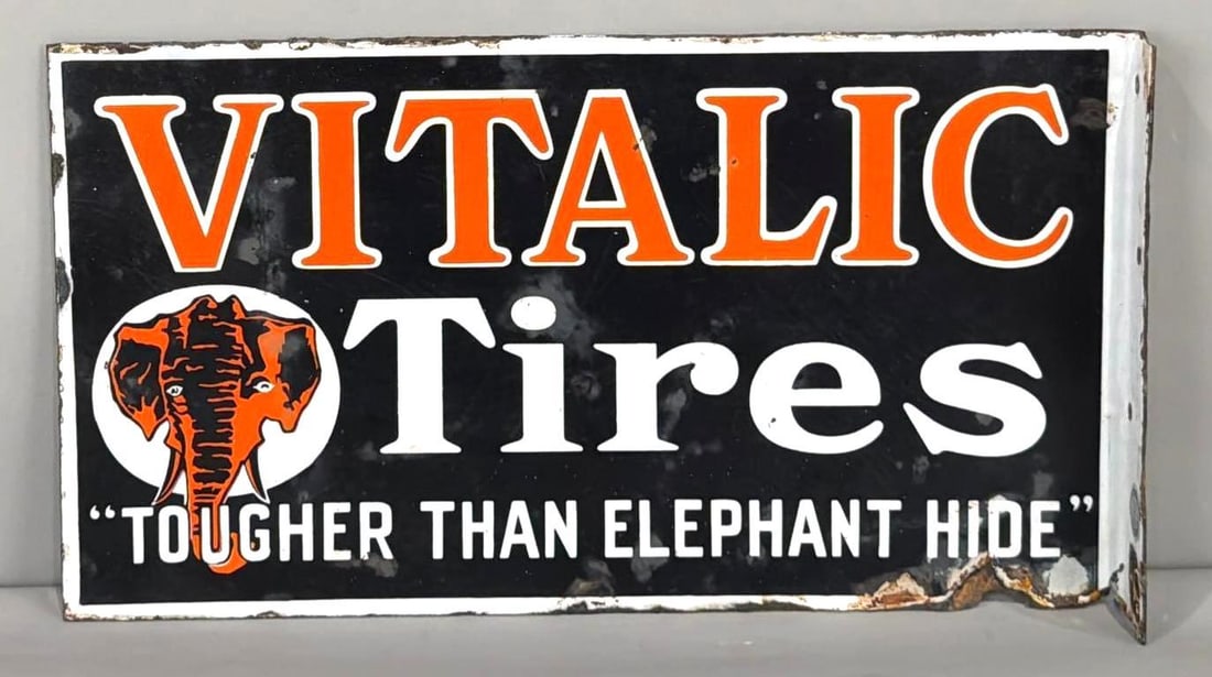 Vitalic Tires "Tougher Than Elephant Hide" Porcelain Flange Sign (TAC) (1 of 5)