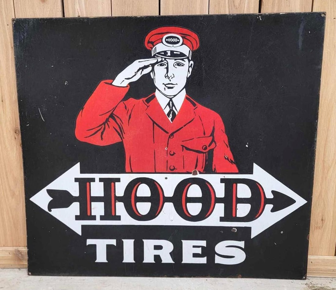 Hood Tires w/Man with Straight Tie Porcelain Sign (TAC (1 of 6)