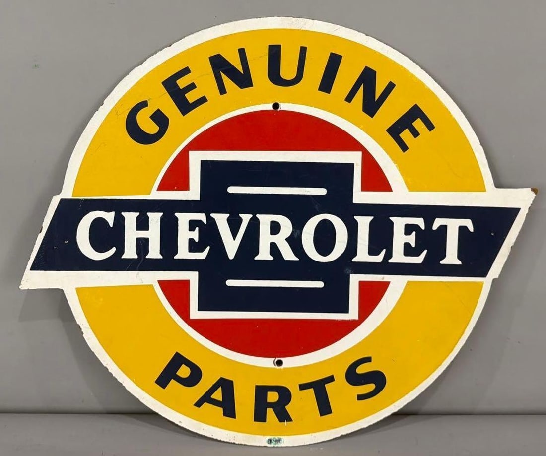 Rare Genuine Chevrolet Parts Masonite Sign (TAC): rated 9, 18"x21", the single-sided Masonite sign has good color and shine, has light wear. Rarity 10. TAC #036921