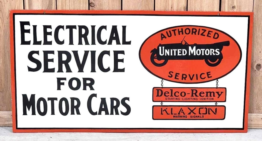 United Motor Service "Electrical Service for Motor Cars" Porcelain Sign (restored) (1 of 2)