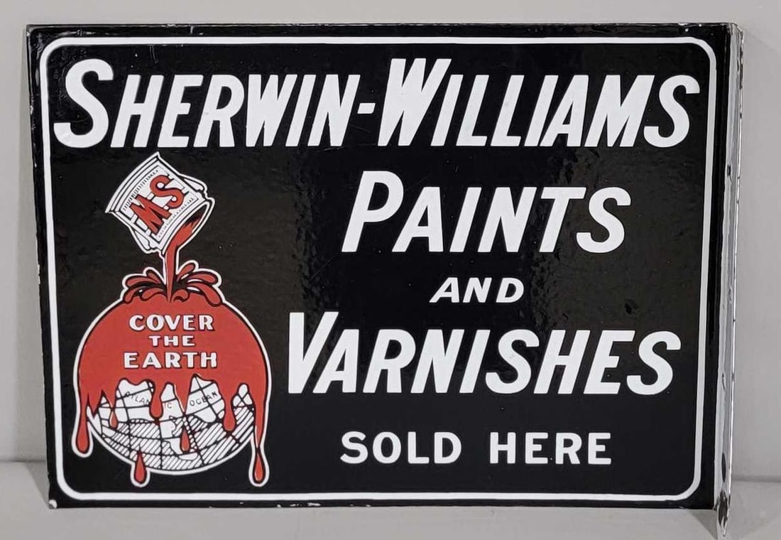 Sherwin-Williams Paints & Vanishes w/Logo Porcelain Flange Sign (TAC) (1 of 9)