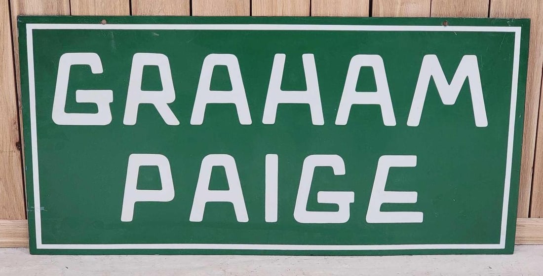 Graham Paige (automobiles) Porcelain Sign (TAC): rated 6 & restored, 24"x48", the DSP sign display has chips, wear and fine scratches, reverse has been restored. Rarity 8. TAC #032497