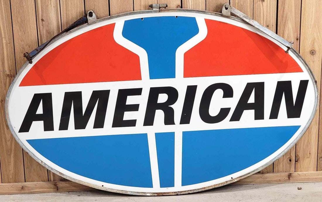 American Porcelain Identification Sign (TAC): rated 9c & 8.9, 45"x74", the DSP oval sign, has excellent color and gloss, display has a tiny chip in the center of the field, reverse has a few more tiny chips, in it's original metal ring with hangi