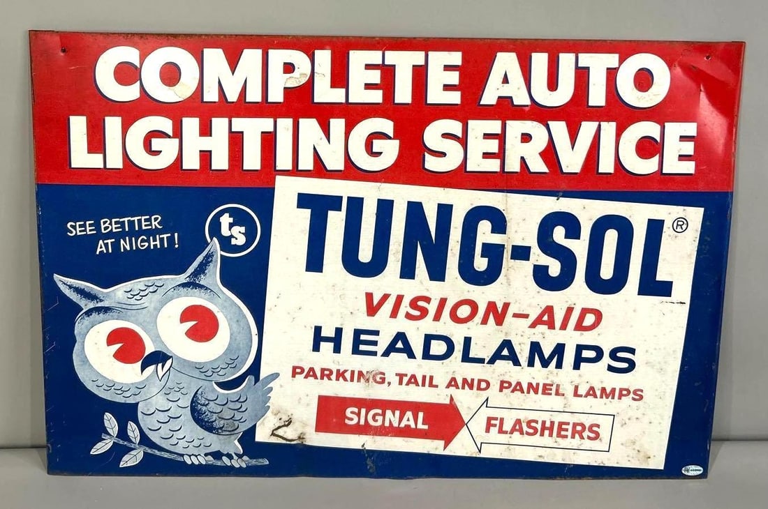 Tung-Sol Painted Tin Rack Topper Sign W/ Owl Graphic (1 of 5)