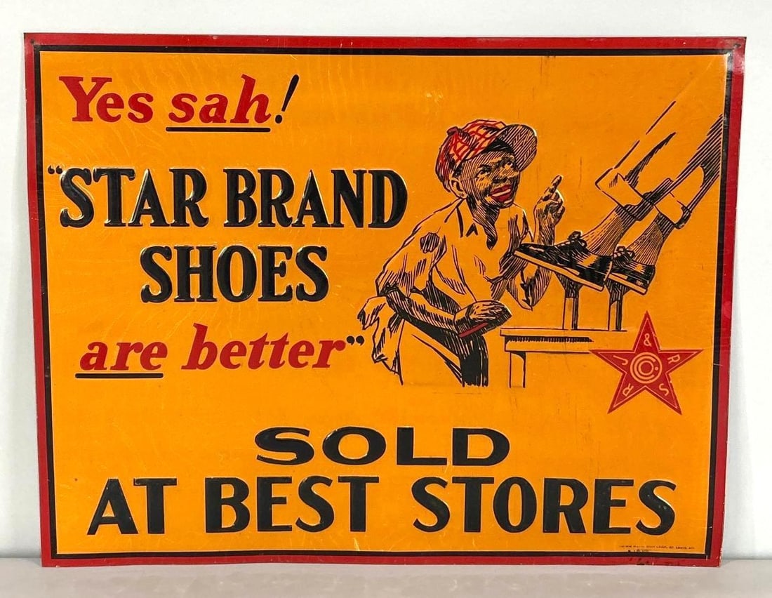 Star Brand Shoes Embossed Tin Sign W/ Black Americana Graphic (1 of 5)