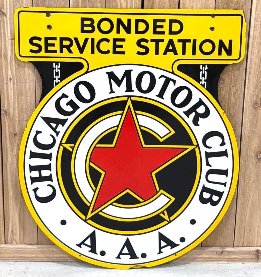 AAA Chicago Motor Club "Bonded Service Station" Porcelain Sign (TAC) (1 of 5)
