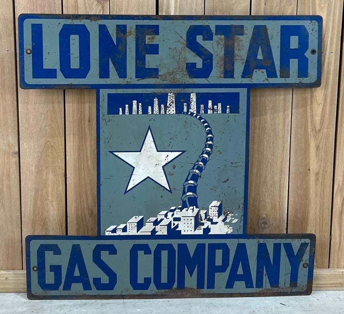 Lone Star Gas Company Metal Sign (TAC): rated 6.5, 36"x36", the SST die-cut sign has rust and wear. TAC #062923