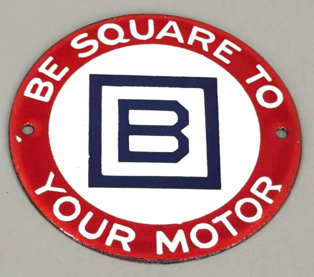 Small Be Square To Your Motor Porcelain Sign (TAC): rated 9.5, 3"D., the SSP sign has excellent color and gloss, nice. Rarity 5. TAC #036897