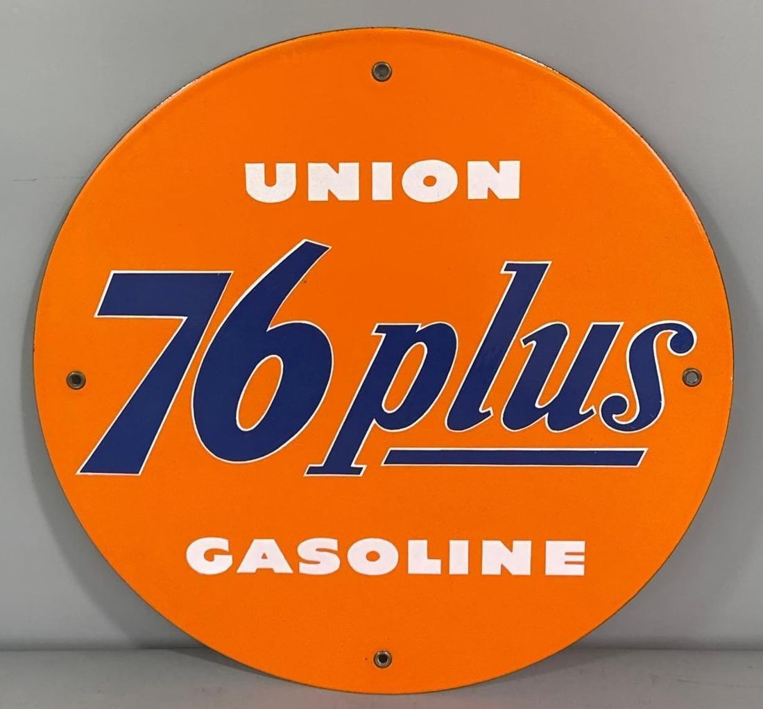 Union 76 plus Gasoline Porcelain Pump Sign (TAC) (1 of 2)