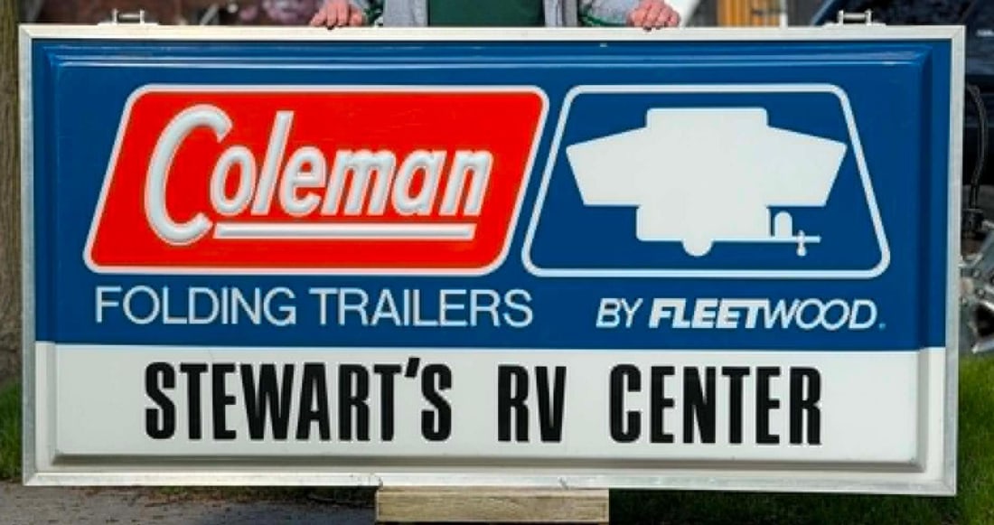 Coleman Camping Trailers w/Image of a Pop Up Camper Lighted Plastic Sign (1 of 4)