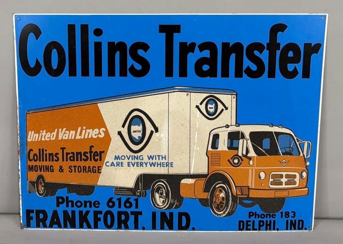United Van Lines Collins Transfer w/Image Metal Sign (1 of 4)