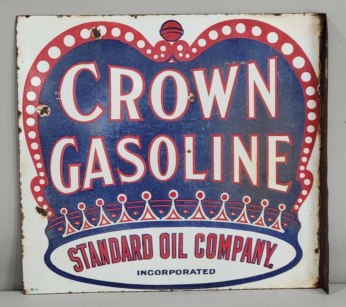Crown Gasoline Standard Oil Co. w/Logo Porcelain Flange Sign (TAC) (1 of 3)