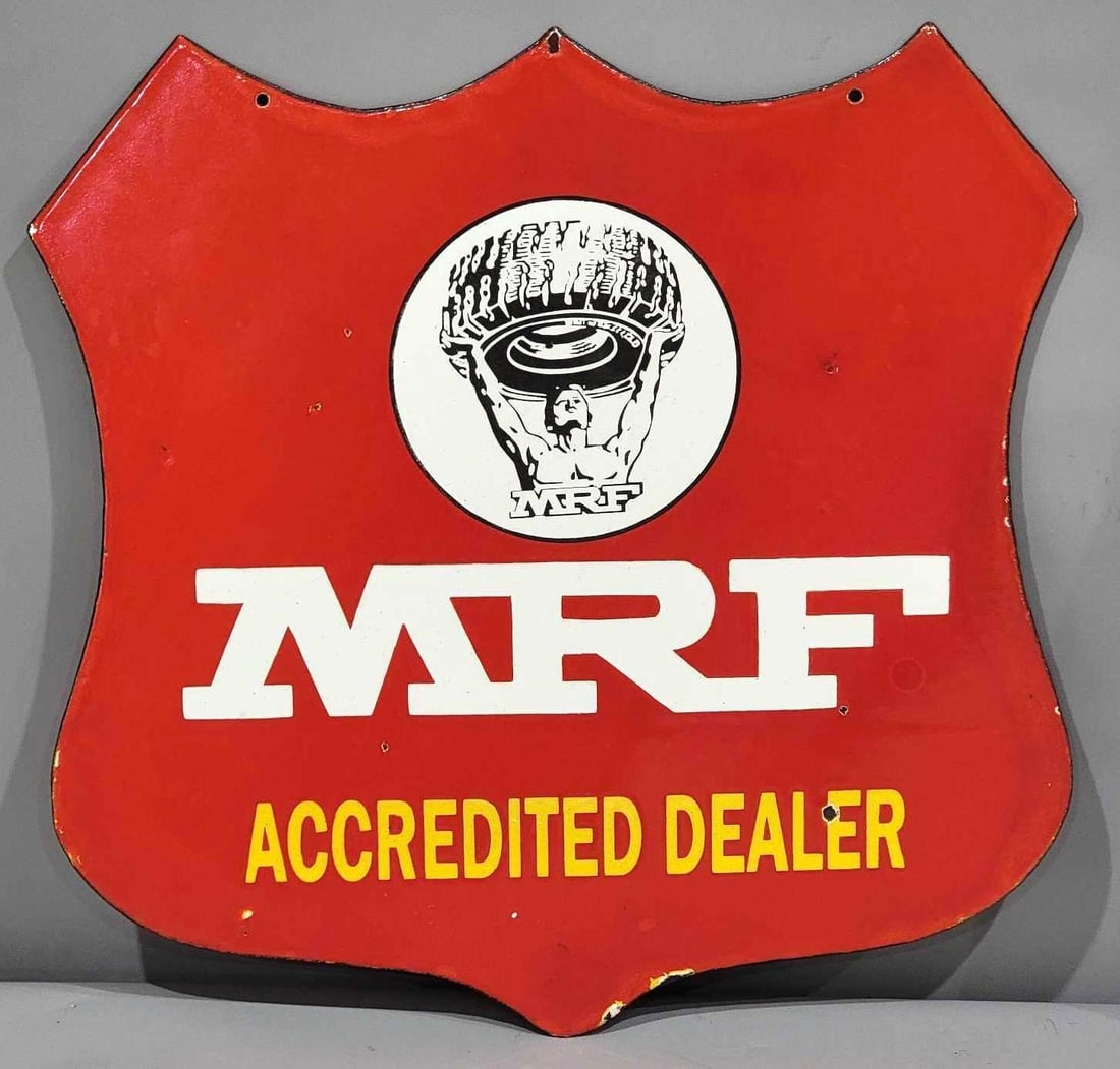 MRF (tires) Accredited Dealer w/Logo Porcelain Sign (TAC) (1 of 4)