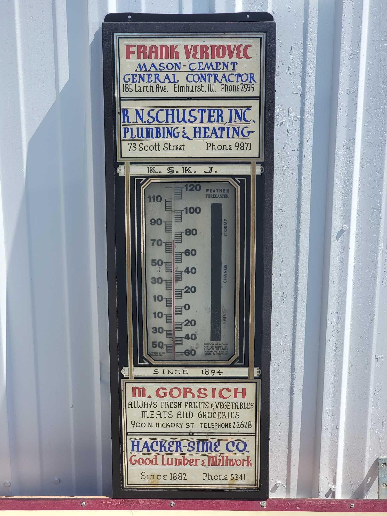 Reverse Painted Advertising Thermometer: rated 9, 36"x12"x1", the reverse painted thermometer is in very good condition, has minor soiling to the face of the thermometer, tube is good.