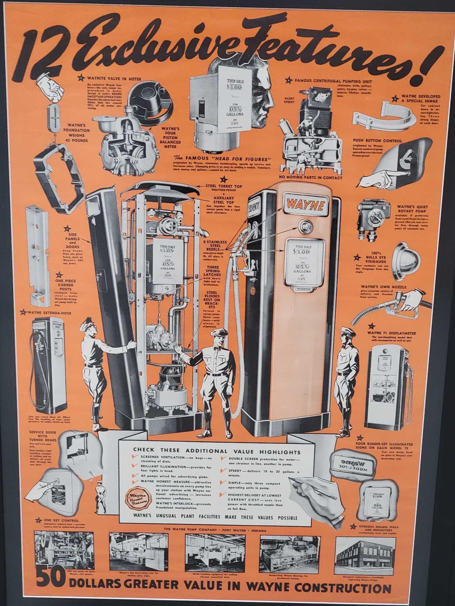 Wayne Model #70 Gas Pump Poster Framed - 2