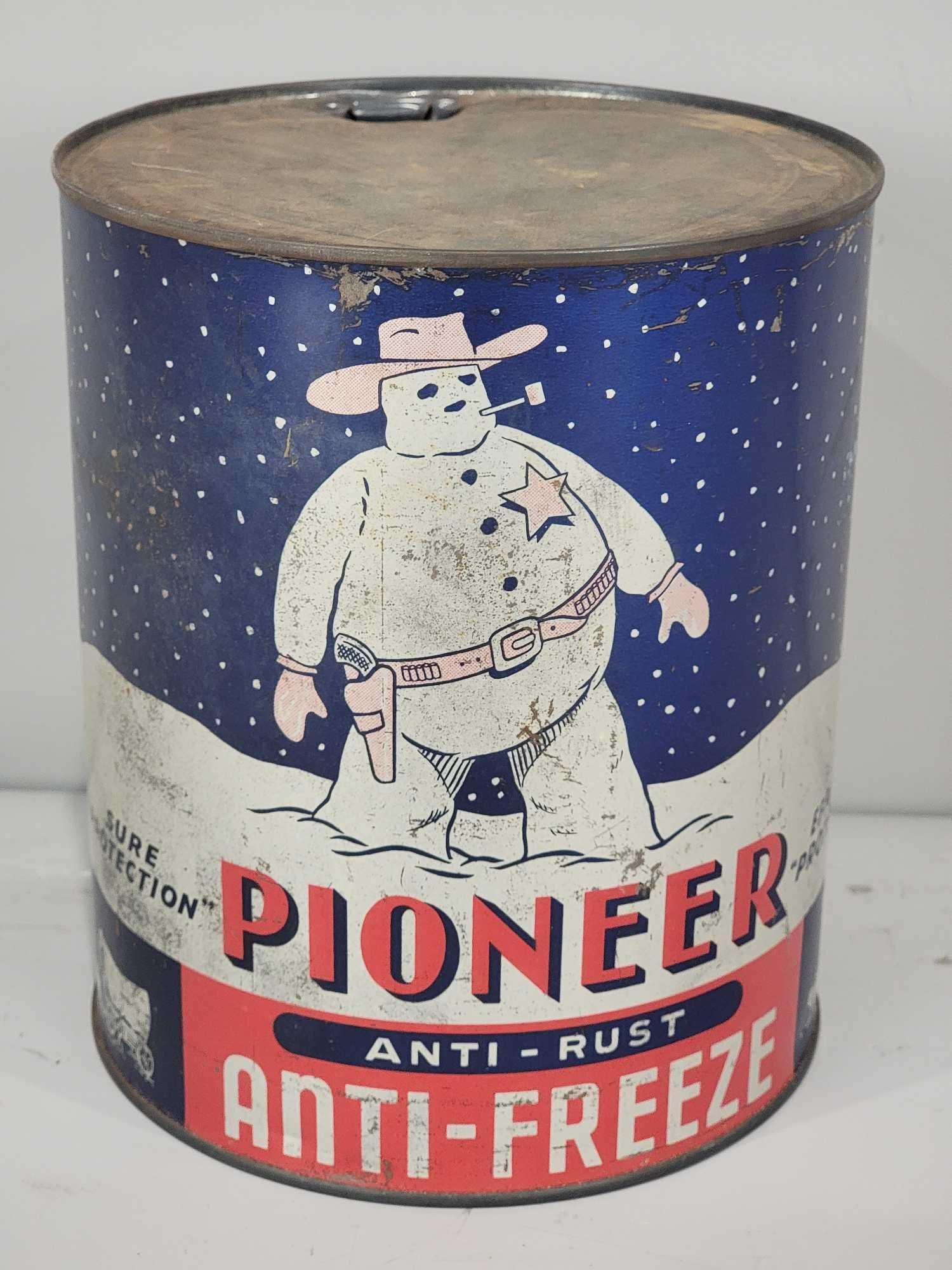 Pioneer Anti-Freeze w/Snowman One Gallon Round Metal Can (1 of 4)
