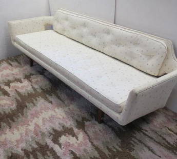 EDWARD WORMLEY, DUNBAR, Modernist Floating Back Sofa:: EDWARD WORMLEY, DUNBAR, Modernist Floating Back Sofa: EDWARD WORMLEY (1907-1995) Mid-Century Modern Floating Back Sofa with Mahogany Frame and X Stretcher. White Upholstery with Colored Highlights. CA