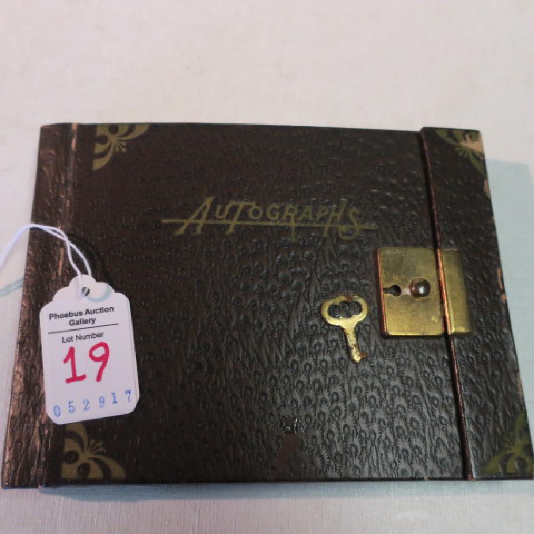 Autograph Album with 10+ Celebrity Autographs:: Autograph Album with 10+ Celebrity Autographs: Includes Notables Johnny Cash, Carl Perkins, Jack Benny, Ozzie Nelson, Monty Stratton and More. Faux Leather Cover. 1939 and forward. Has Key & Lock. (15