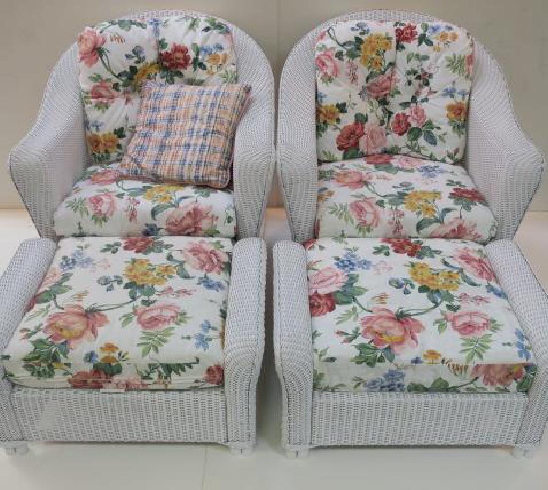 Pair of LLOYD LOOM White Swivel Chairs with Ottomans