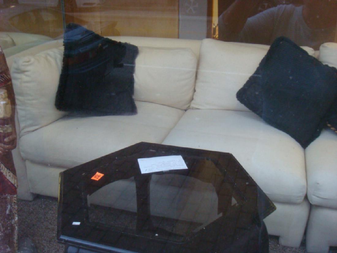 Five Piece White Sectional Sofa: Five Piece White Sectional Sofa: Includes 3 Seat Sofa, 2 Seat Love Seat, Cornered End, Chair & Ottoman. 28"T at Back. (200-500)