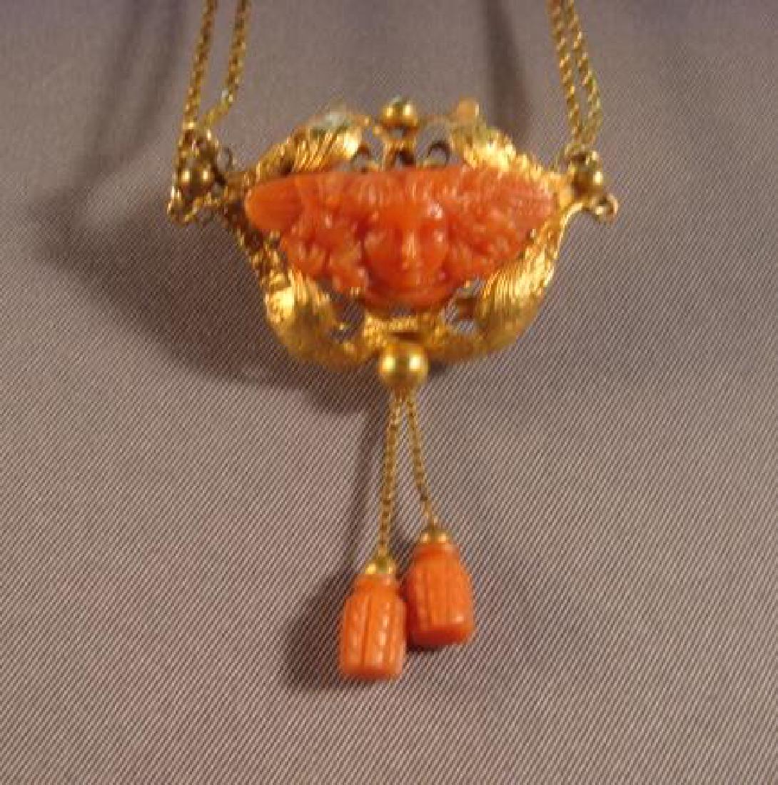 14 KT Gold Victorian Necklace with Coral Designs: (1 of 3)
