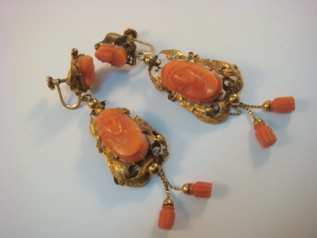 14 KT Gold Victorian Earrings with Coral Design: (1 of 3)