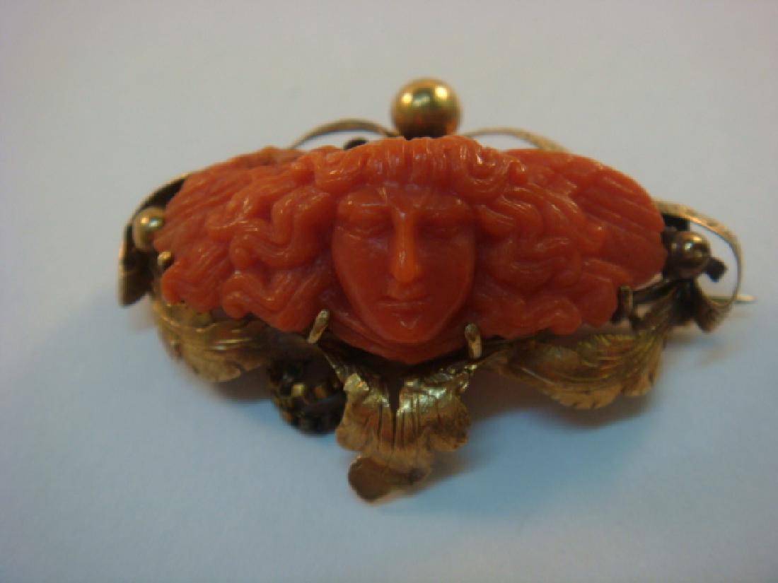14 KT Gold Victorian Brooch with Coral Designs: (1 of 4)