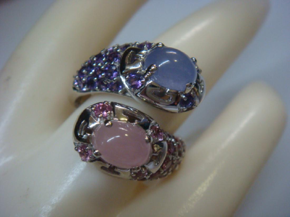 14 KT White Gold  Ring, Pink Rose Quartz & Chalcedony: (1 of 4)