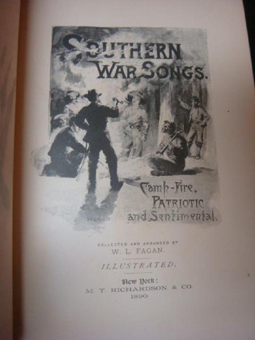 1st Edition "SOUTHERN WAR SONGS" W.L. FAGAN 1890:: 1st Edition "SOUTHERN WAR SONGS" W.L. FAGAN 1890: Collected and Arranged by W.L. Fagan, 35 Illustrations , New York M.T. Richardson & Co. Begins with "God Save the South" the National Hymn. Very Good 