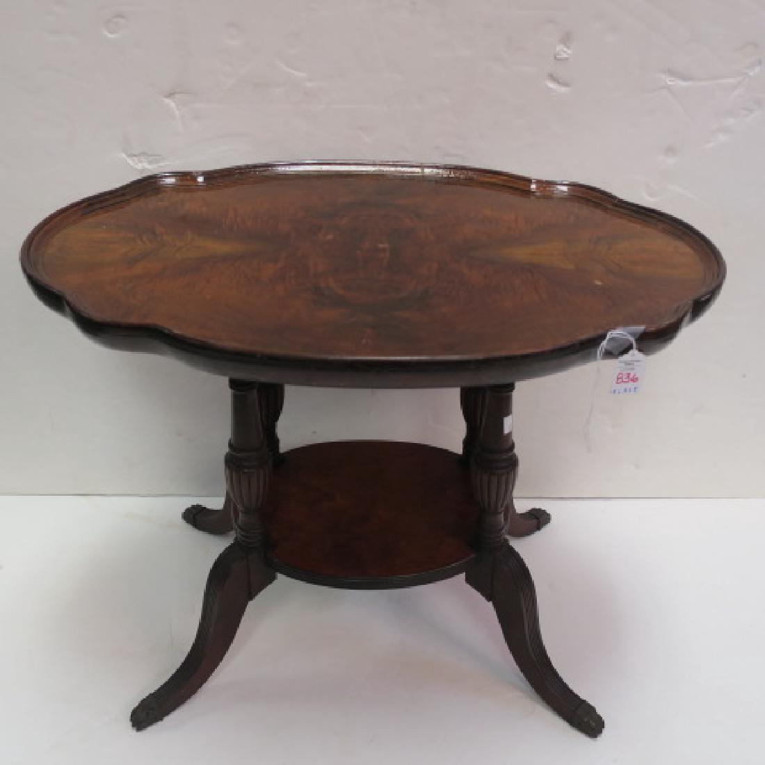 Figured Walnut Oval Two Tiered Side Table: (1 of 4)