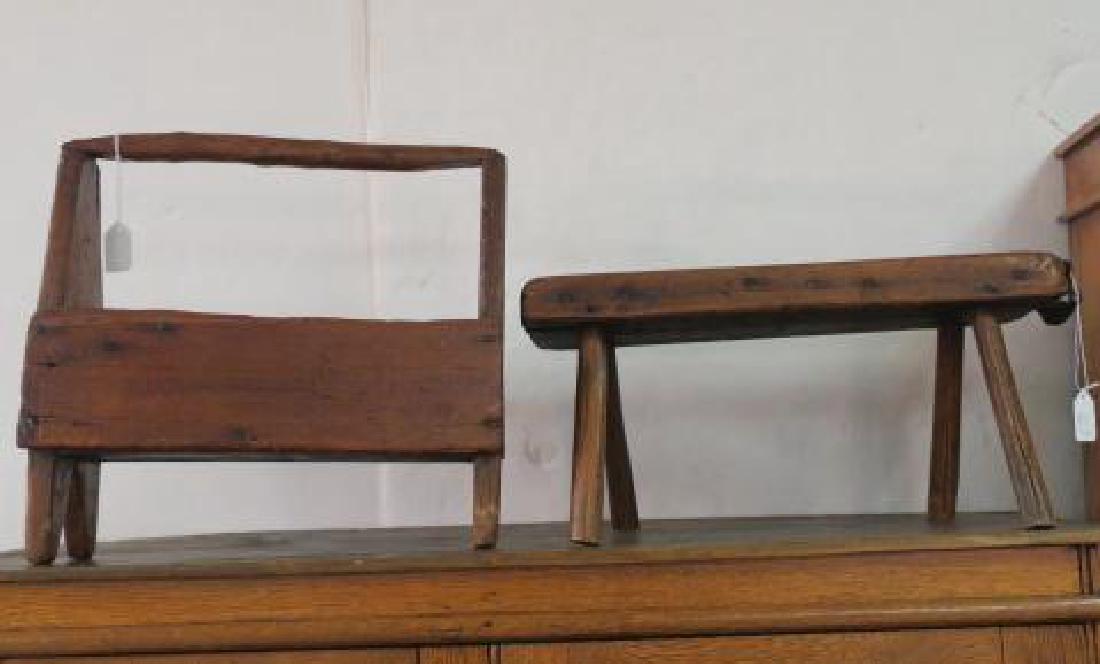 19th Century Workman's Tool Caddy & Four Legged Stool: (1 of 3)