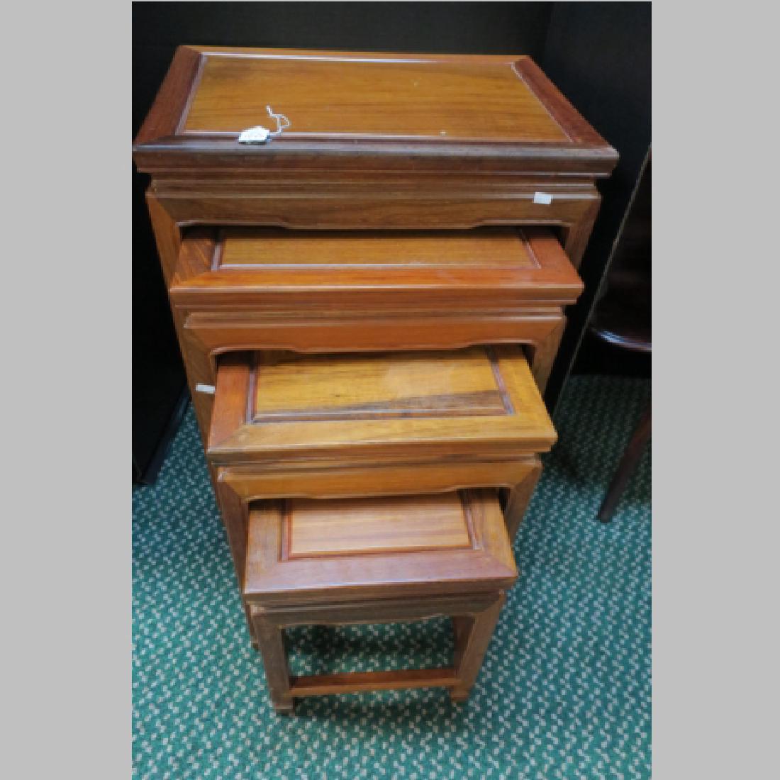 Set of 4 Graduated Cherry Nesting Tables:: Set of 4 Graduated Cherry Nesting Tables: Minimalist Style Similar to Design by Joseph Albers of the Bauhaus School. Simplistic Form from all Angles. Rectangular Grooved Surface with Block Legs & Cros