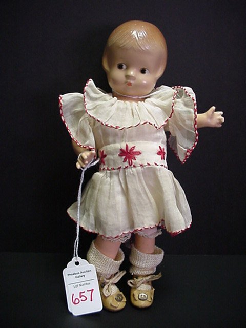 Effanbee Patsyette Doll: Effanbee Patsyette Doll: Ca 1931, Composition, 9"T with Molded Hair and Painted Features.
