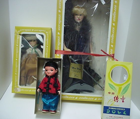 2 Effanbee and 1 Chinese Doll: 2 Effanbee and 1 Chinese Doll: 11" Brunette Effanbee, 15" May West Doll and 9" Hard Plastic Chinese Jointed Doll.