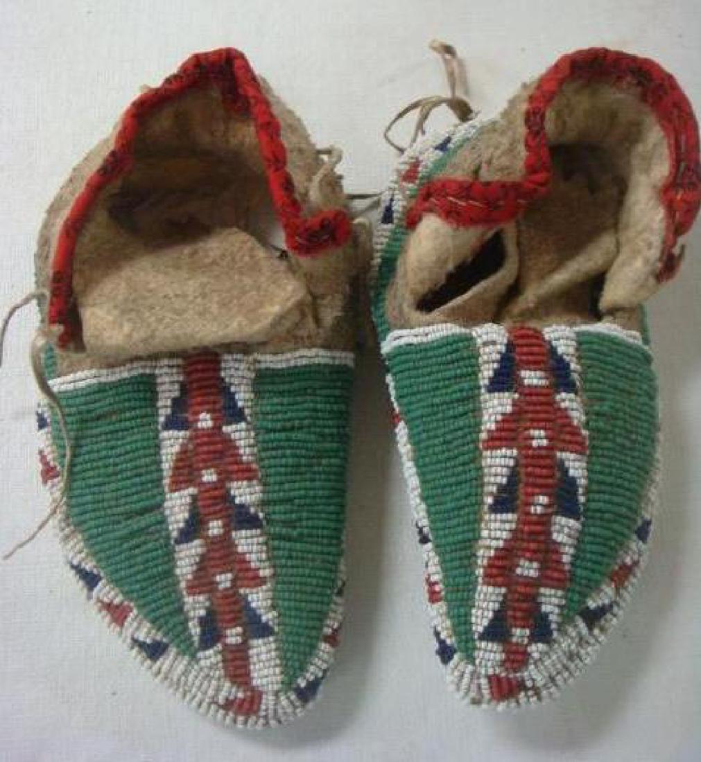 Antique Pr. Beaded LAKOTA SIOUX "Limousine" Moccasins:: Antique Pr. Beaded LAKOTA SIOUX "Limousine" Moccasins: Beaded on Bottoms and Well as Tops, Horse Wealthy Native Americans that can Ride and don't have to Walk. Excellent Bead Work in Very Good Conditi