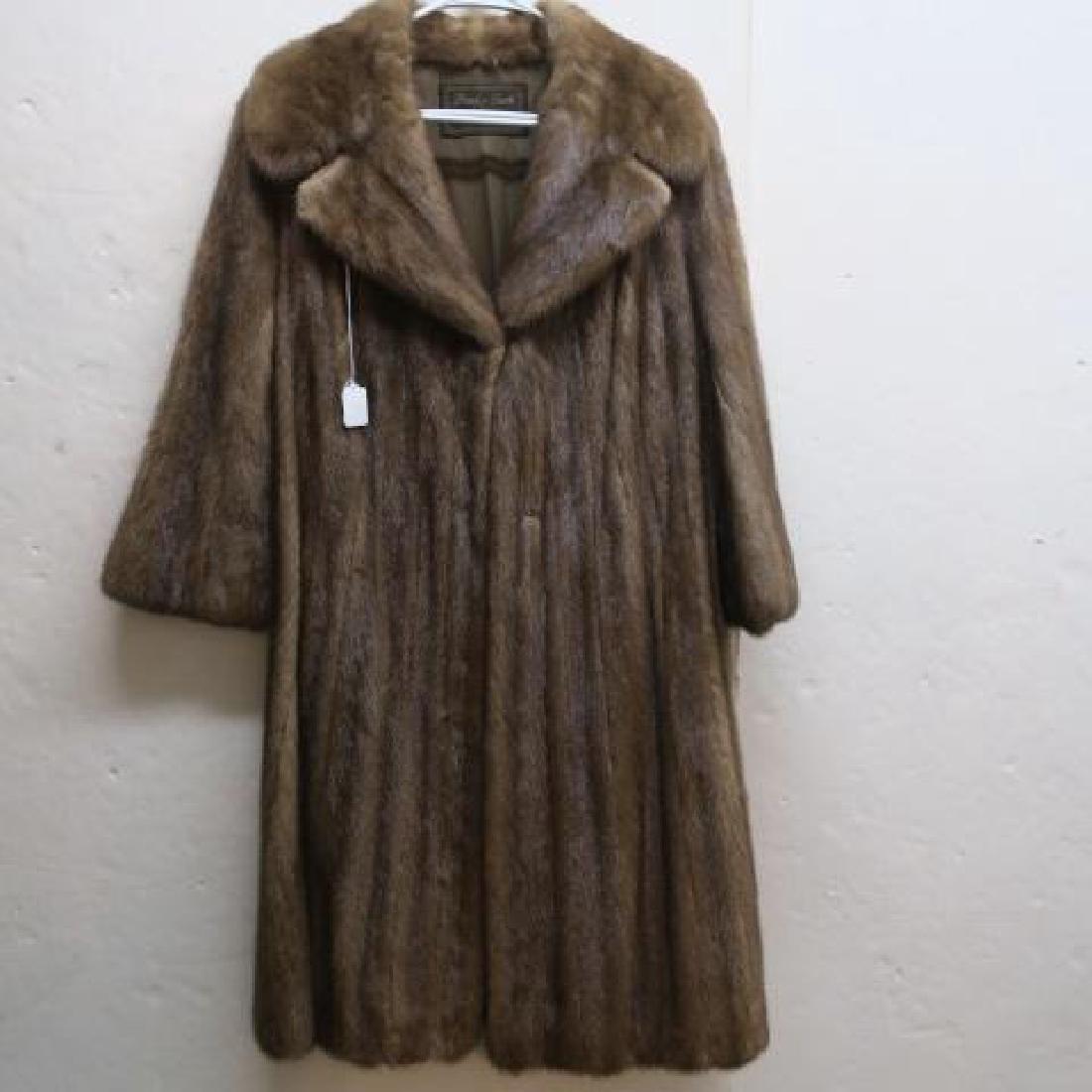 Full Length Autumn Haze Ladies Mink Coat:: Full Length Autumn Haze Ladies Mink Coat: Double Breasted Notched Collar, Drop Shoulder, Hook and Elastic Loop Closure. Briskin-Berk Label. 45" Shoulder to Hem. (400-800)