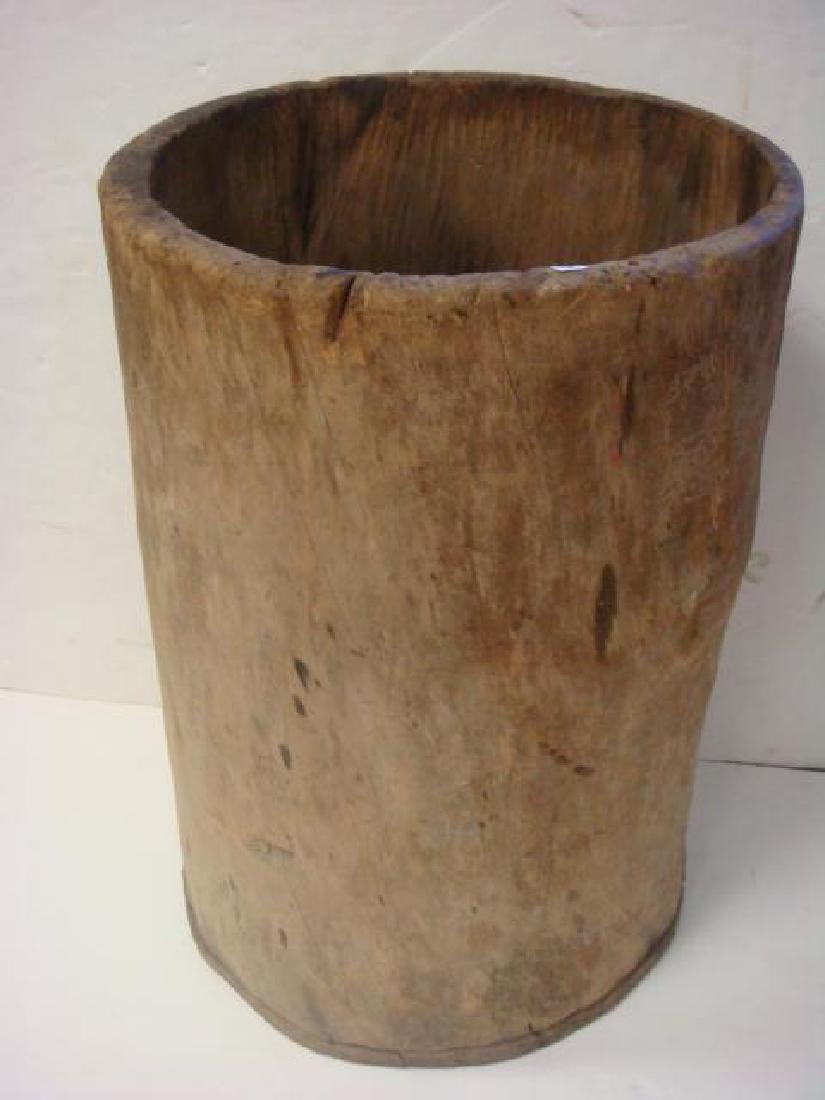 Hollowed Out Tree Trunk Primitive Barrel:: Hollowed Out Tree Trunk Primitive Barrel: Country Grain Storage Barrel with Dry Weathered Surface. 30"T with Solid Bottom. 20" Diameter. 31"T Made by Pioneers from Tree Trunks. One sold at Auction for