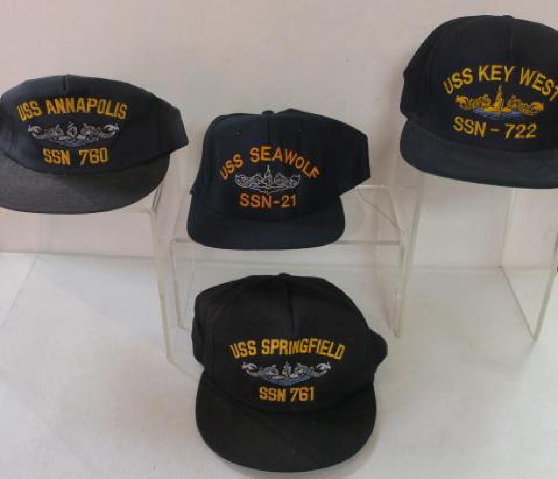 Four US NAVY Ball Caps, Submarines SSN's:: Four US NAVY Ball Caps, Submarines SSN's: SSN 21 USS SEAWOLF, SSN 722 USS KEY WEST, SSN 760 USS ANNAPOLIS, SSN751 USS SPRINGFIELD. Like New Condition, unworn. (40-100)