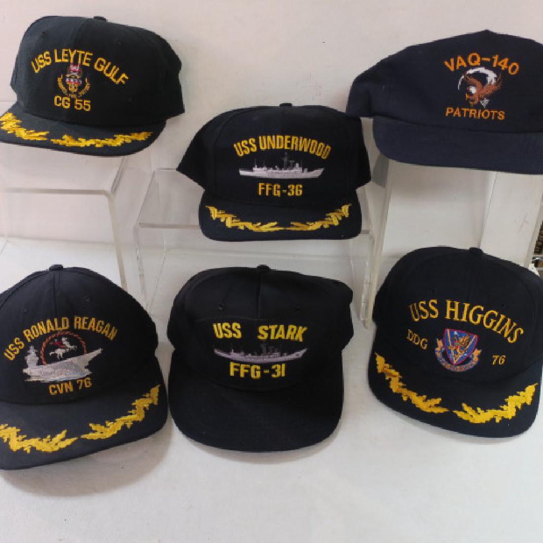SIX US Navy Ball Caps, USS Ronald Regan Battlegroup:: SIX US Navy Ball Caps, USS Ronald Regan Battlegroup: CVN 76 USS RONALD REAGAN, CG 55 USS LEYTE GULF, DDG 76 USS HIGGINS, FFG 31 USS STARK, FFG 36 USS UNDERWOOD, VAQ 140 PATRIOTS. Like new Condition, u