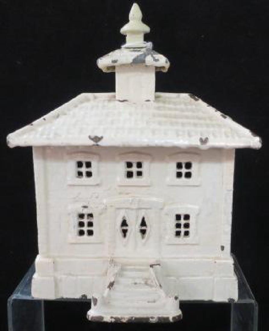 Big White Bank Building Holds all your Coins:: Big White Bank Building Holds all your Coins: 9" x 7" x 5" Cold Painted Cast Iron Bank. Coin Slot under the Roof Line almost Invisible (Good Security) (80-150)
