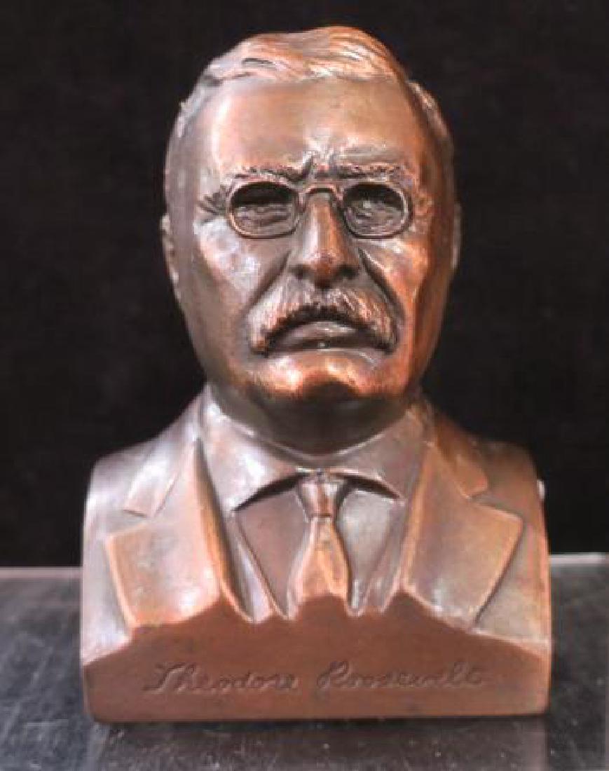 THEODORE ROOSEVELT Bust Bank from ROOSEVELT BANK:: THEODORE ROOSEVELT Bust Bank from ROOSEVELT BANK: From the Namesake Bank "ROOSEVELT SAVINGS BANK, BROOKLYN, NEW YORK". Made by BANTHRICO, CHICAGO USA. 5 1/2" Tall. (80-150)