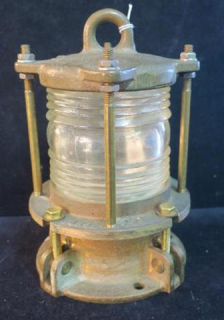 Bronze Piling Nautical Dock Light w/Fresnel Lens